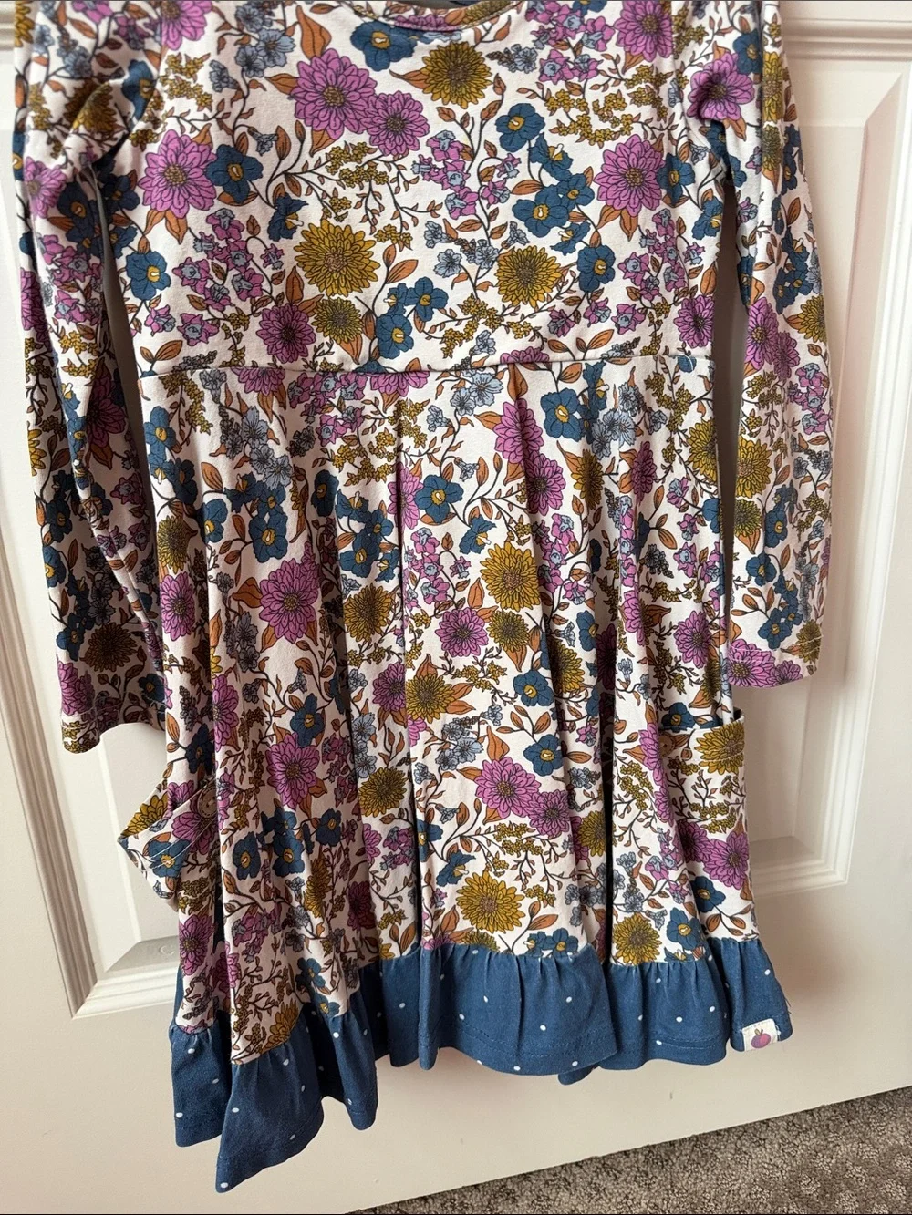 cheeky plum Cream Floral Long-Sleeve Dress with Purple & Blue